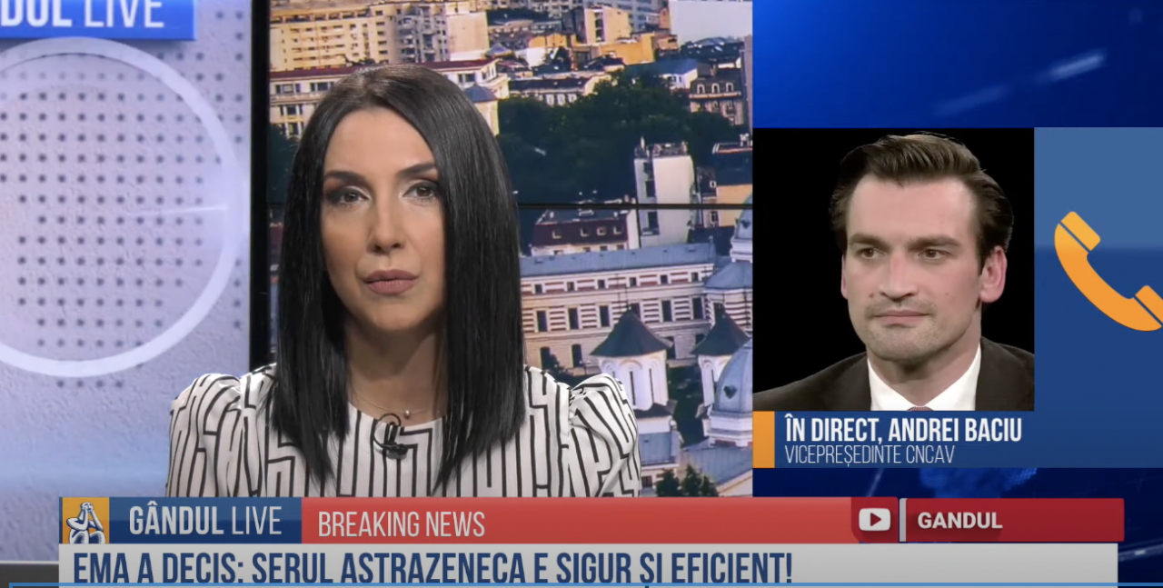 GÂNDUL LIVE. Andrei Baciu, secretar de stat in Ministerul Sănătății: „Raportul beneficiu risc pentru vaccinul Covid-19 AstraZeneca rămâne nemodificat”