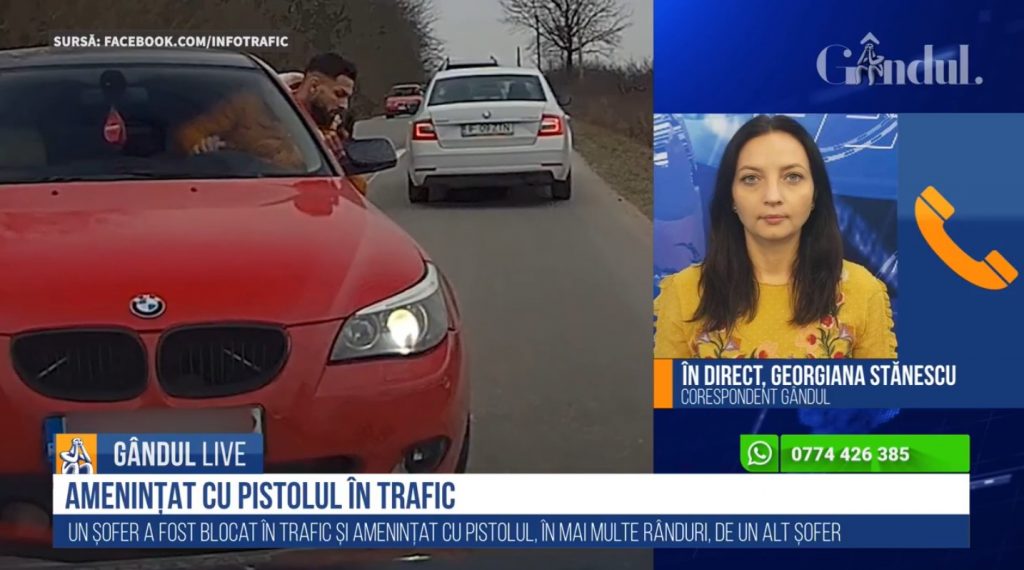 GÂNDUL LIVE. Șofer amenințat cu pistolul în trafic! Corespondentul GÂNDUL.RO: „Nu se cunoșteau, totul a pornit după ce nu a fost lăsat să depășească”