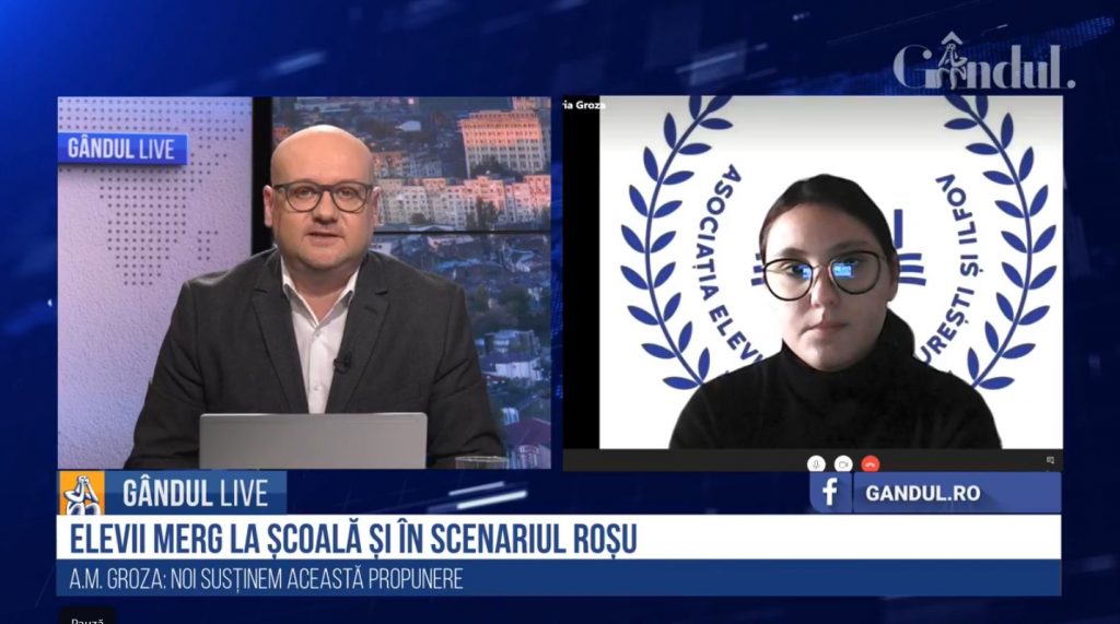 GÂNDUL LIVE. Ana Maria Groza, liderul Asociației Elevilor: Susținem propunerea de organizare fizică a examenelor / Din păcate, învățământul este subfinanțat…