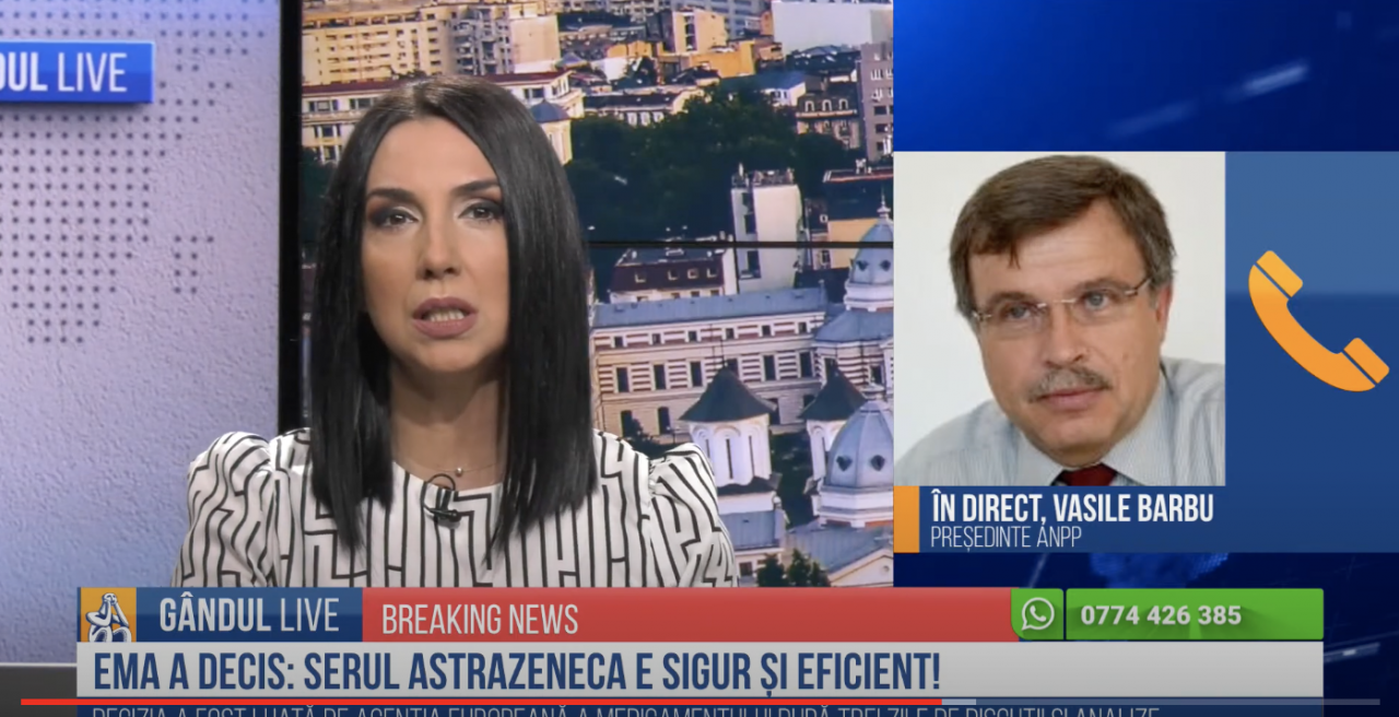 GÂNDUL LIVE. Vasile Barbu, președintele Asociației Naționale a Pacienților, despre decizia EMA de a valida continuarea vaccinării cu serul AstraZeneca : „Privesc decizia cu bucurie”