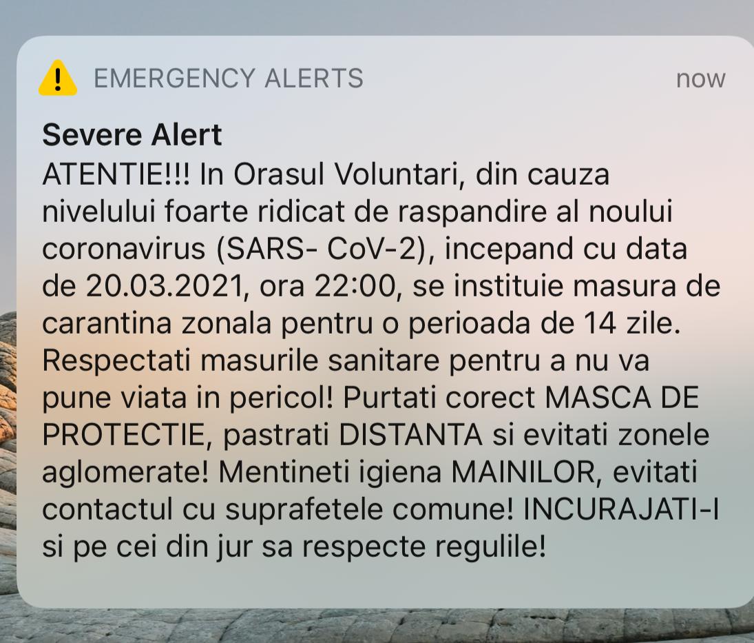 Domnești, Jilava, Pantelimon și Voluntari intră în carantină pentru o perioadă de 14 zile, de la ora 22.00