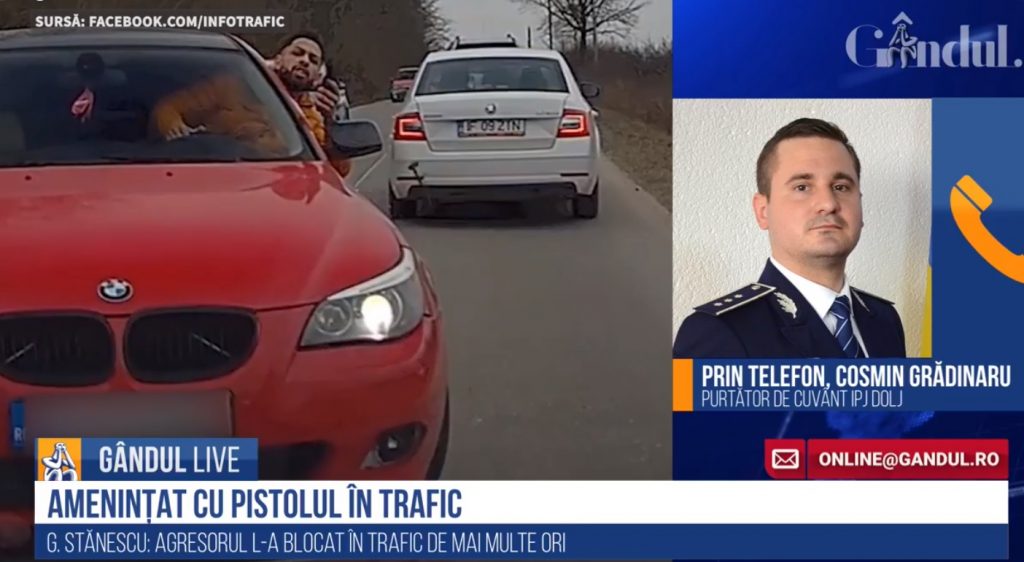 GÂNDUL LIVE. Purtătorul de cuvânt al IPJ Dolj, despre cazul șoferului amenințat cu pistolul: „Nu a fost găsit niciun pistol la momentul respectiv” – VIDEO