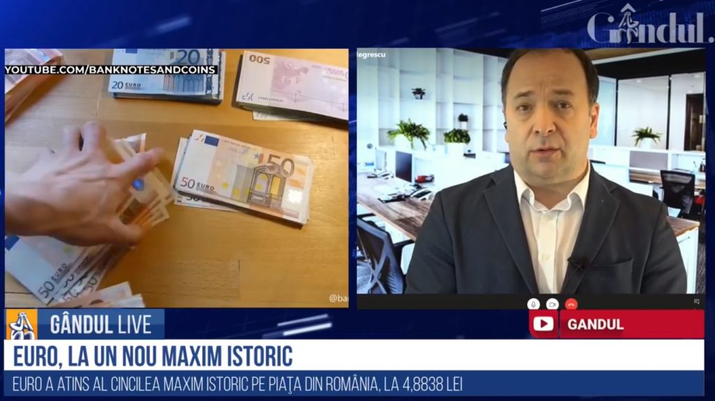 GÂNDUL LIVE. Adrian Negrescu, consultant financiar: „Era de așteptat ca moneda națională să se deprecieze” / Creșterea de prețuri din România va fi oarecum temperată