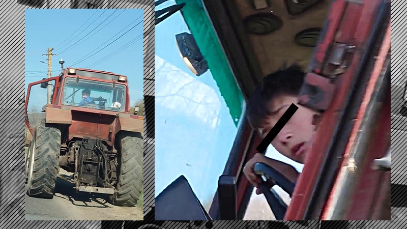 Imagini șocante la Cluj. Un copil a fost surprins conducând un tractor – VIDEO