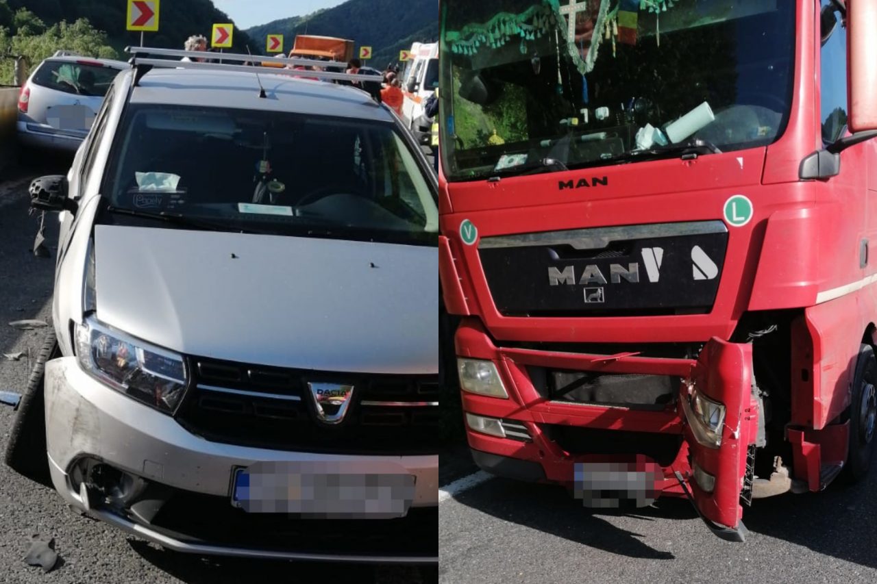 Accident grav în Vâlcea: Patru persoane rănite după o coliziune între cinci autoturisme și trei autocamioane – FOTO