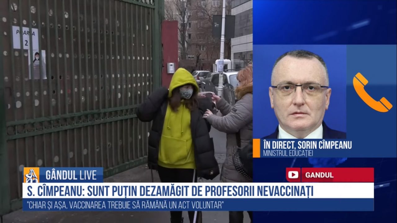 GÂNDUL LIVE. Sorin Cîmpeanu: „Sunt puțin dezamăgit de numărul de profesori vaccinați” | VIDEO