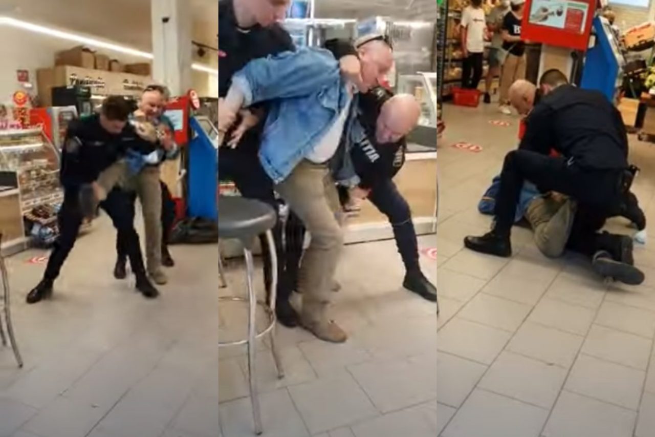 Bărbat înarmat cu un cuțit, pus la pământ de polițiști într-un supermarket din Sibiu – VIDEO
