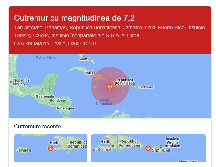 Două cutremure cu magnitudine de peste 7 s-au produs sâmbătă, aproape simultan, în Haiti și Alaska. Aproape 20 de cutremure majore se adaugă dezastrelor naturale care au lovit planeta în 2021