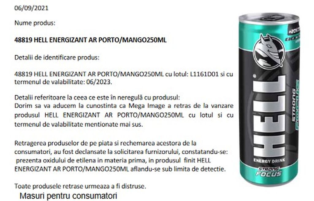 Băutură energizantă retrasă de pe piață. Anunțul ANSVSA: S-a găsit o substanță toxică