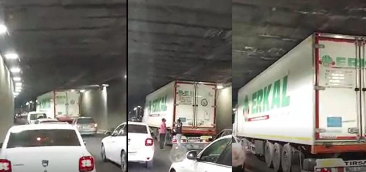 VIDEO. Cum a ajuns un camion blocat în pasajul Unirii din București: ”Careva să ridice tavanul”