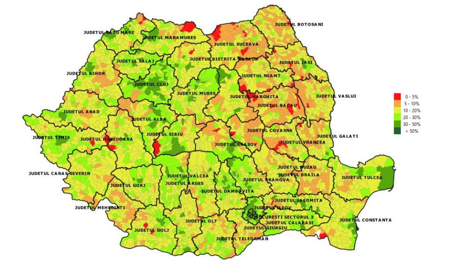 O singură localitate din România a reușit să depășească pragul de 50% cetățeni vaccinați. Care sunt localitățile cu cele mai ridicate rate de vaccinare
