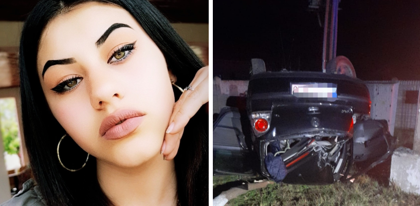 VIDEO| Maria, o adolescentă de 15 ani, a murit pe loc. Mașina în care se afla a intrat într-un copac și un stâlp