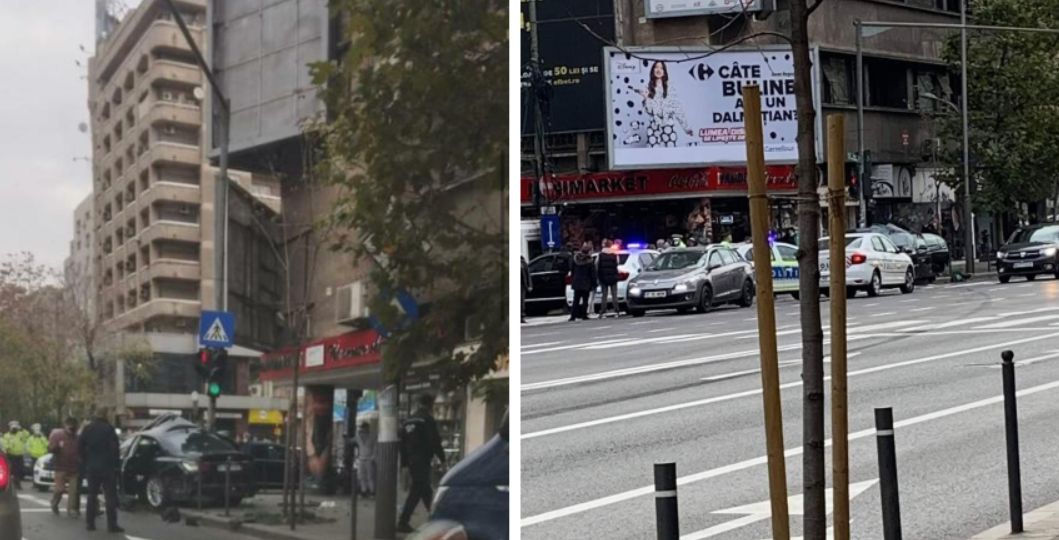 FOTO| Un șofer urmărit de polițiști a intrat într-un stâlp, în București. Bărbatul era băut și drogat