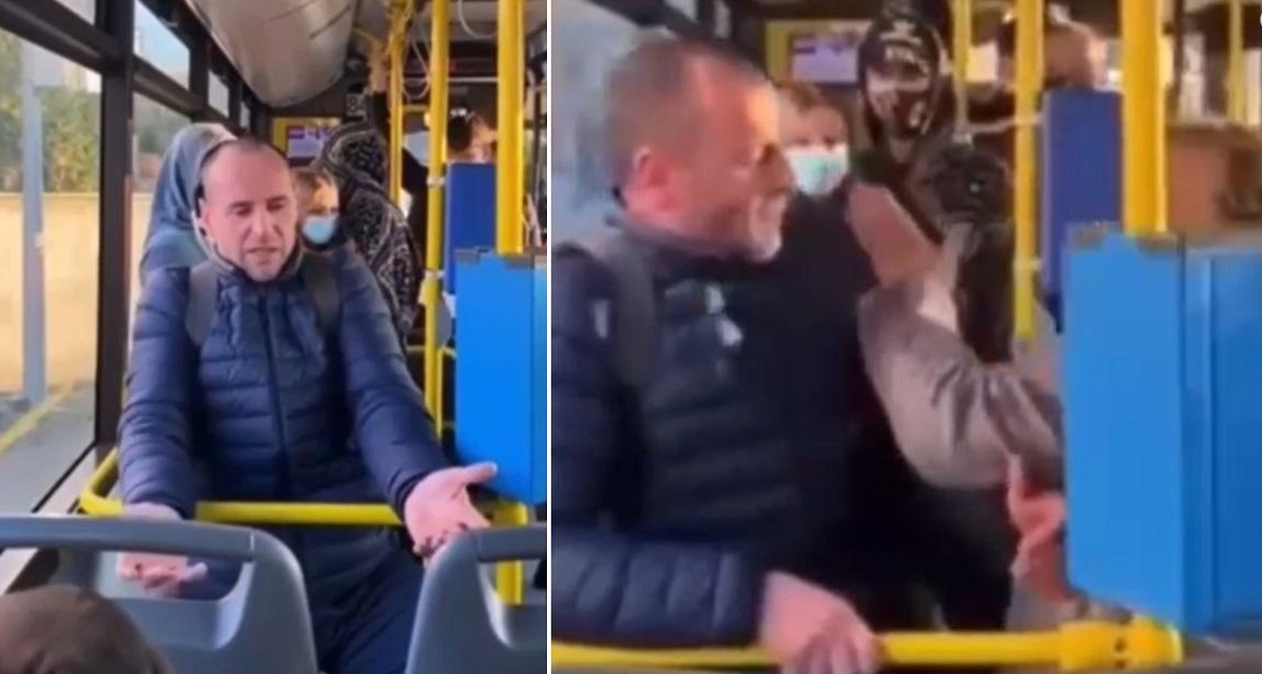 O femeie a pălmuit un bărbat care se urcase în autobuz fără mască, susținând că e vaccinat. „Încetează odată! Taci din gură!” (VIDEO)