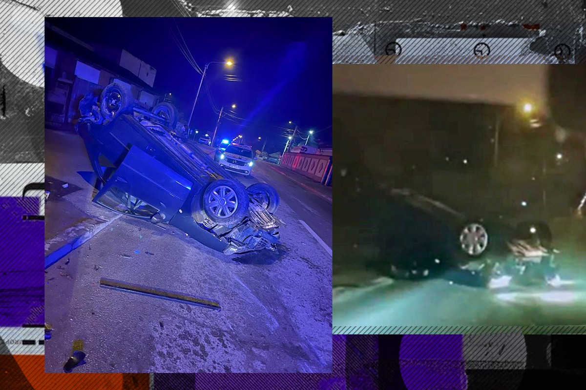 VIDEO | Un șofer doljean băut a lovit două autoturisme, apoi s-a răsturnat  cu mașina în încercarea de a scăpa de polițiști