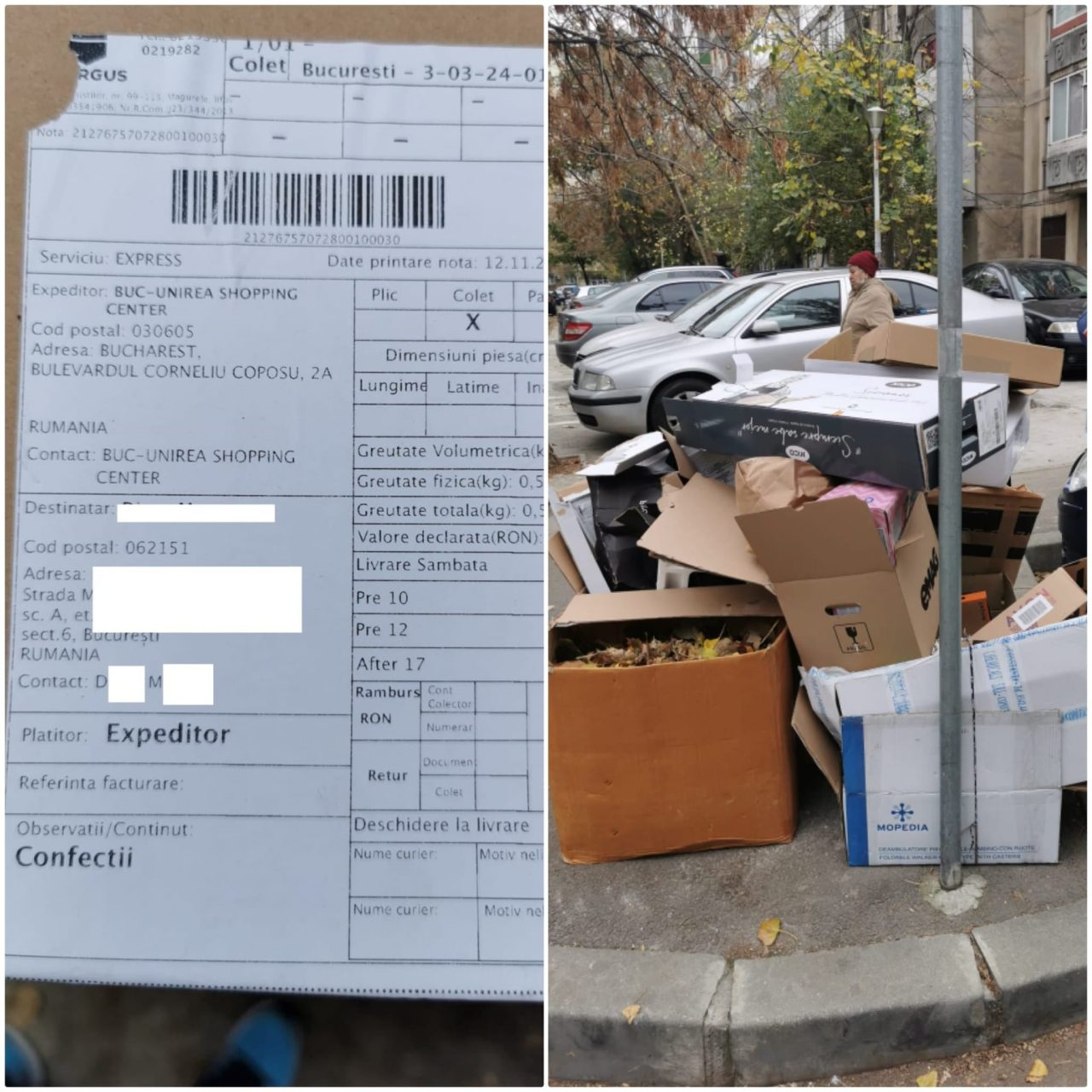 Amenda uriașă primită de o femeie din București care a aruncat câteva cutii goale pe stradă. S-a trezit și cu ele la ușă