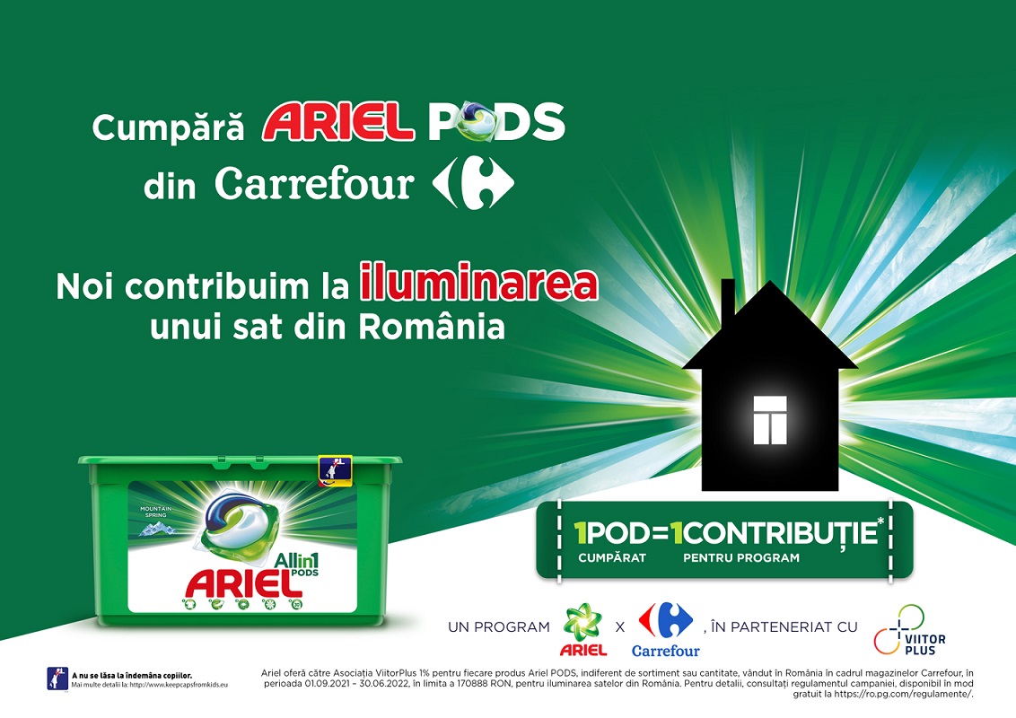 POD cu POD luminezi o casă – campania Ariel și Carrefour, în parteneriat cu ViitorPlus, se extinde într-o nouă comunitate (Comunicat de presă)