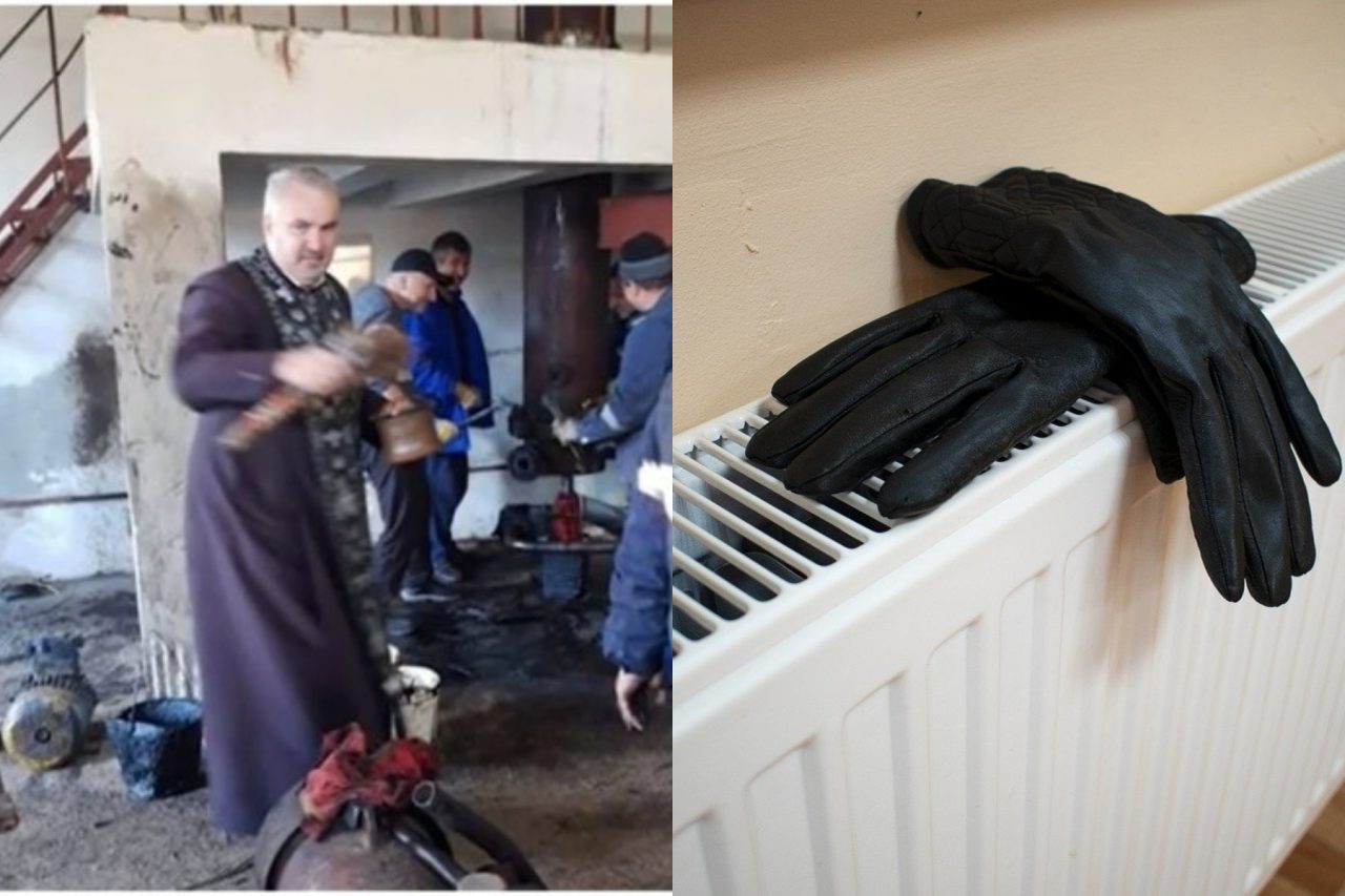 Imagini incredibile în Motru. 15.000 de oameni stau în frig, în timp ce un preot a venit să sfințească locul avariei