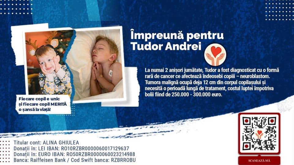 Tudor a fost diagnosticat cu o formă rară de cancer la doar doi ani și jumătate. Cum poate fi ajutat băiețelul