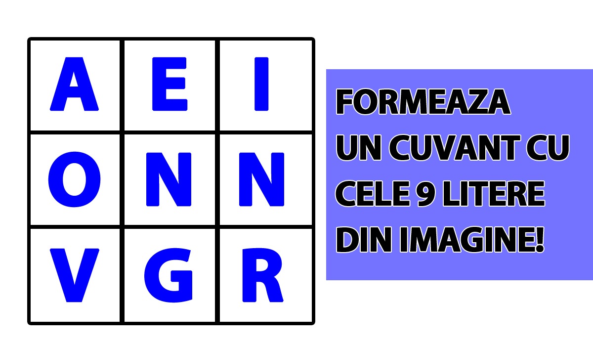 Test IQ de rezolvat în 3 minute | Formați un cuvânt cu toate cele 9 litere: A, E, I, O, N, N, G, R, V