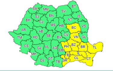 Cod galben de vânt puternic în Bucureşti şi în 10 judeţe. Zonele vizate