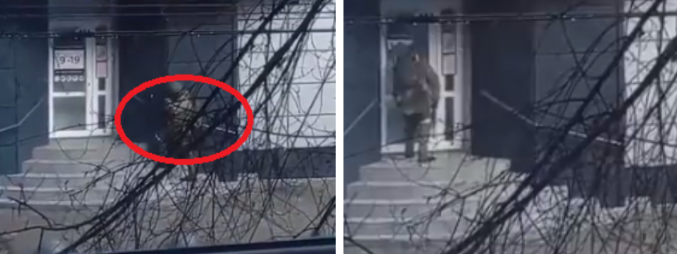 VIDEO| Momentul în care un soldat rus încearcă să spargă ușa unui bar, în Ucraina