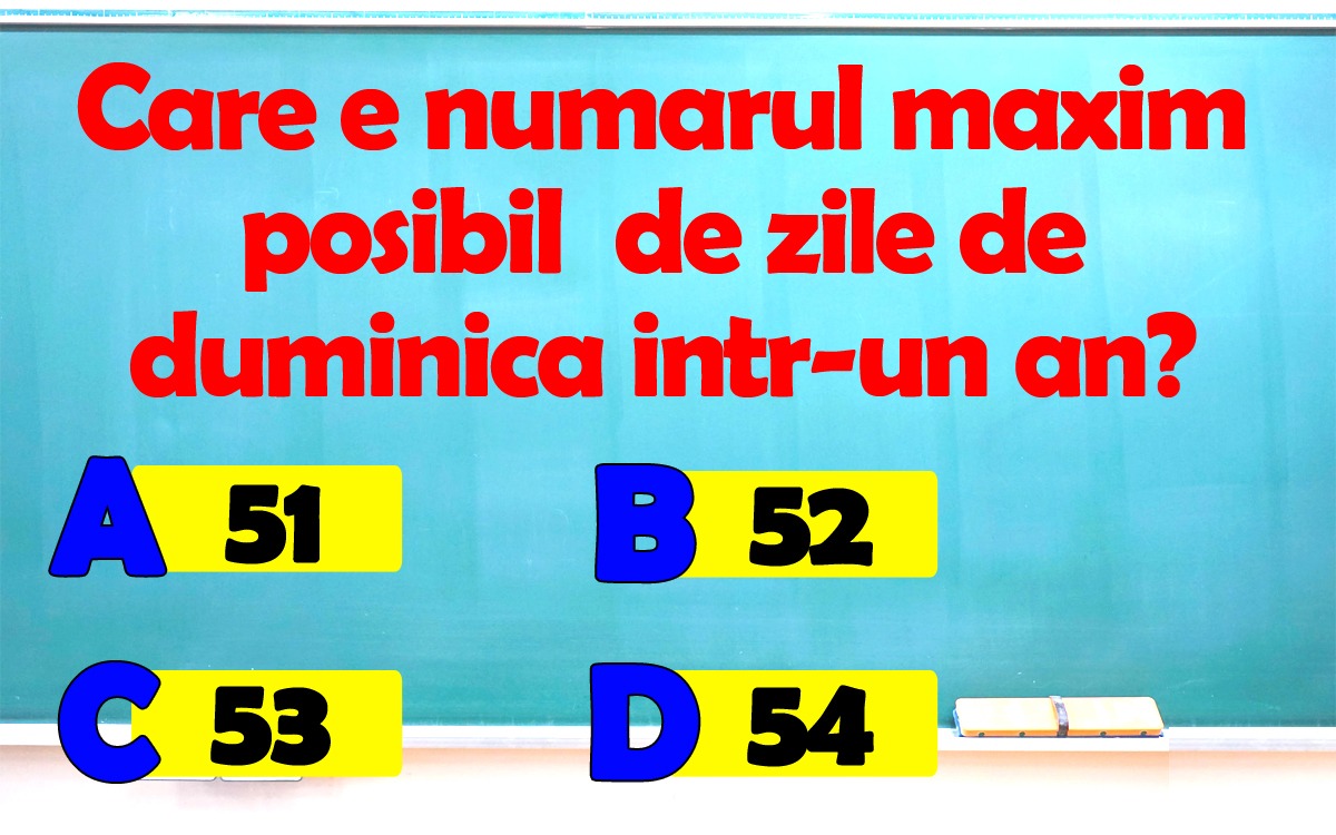 Test IQ | Care e numărul maxim posibil de zile de duminică într-un an: 51, 52, 53 sau 54?