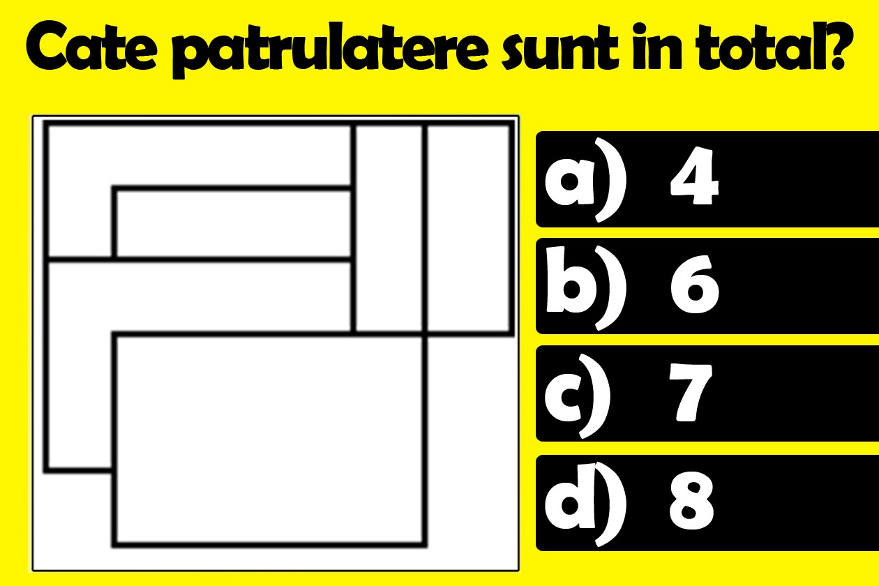 Test de inteligență de rezolvat în 60 de secunde | Câte patrulatere sunt în total: 4, 6, 7 sau 8?