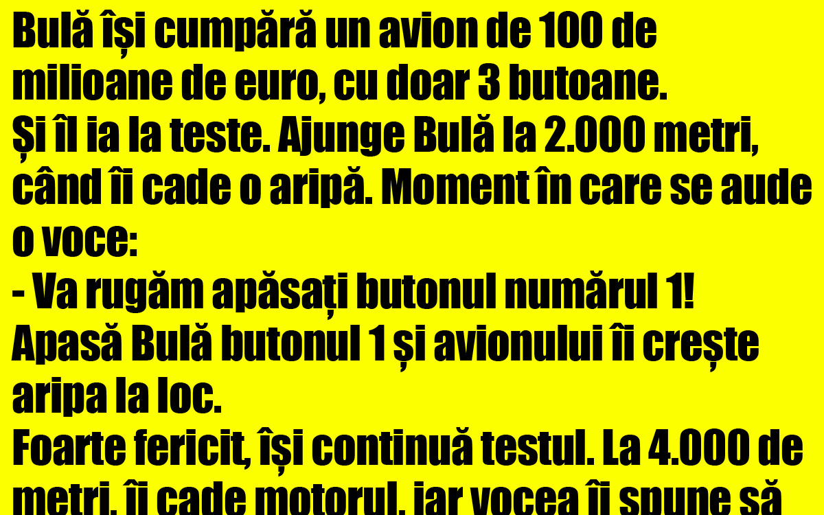BANC | Bulă își cumpără un avion de 100 de milioane de euro, cu doar 3 butoane