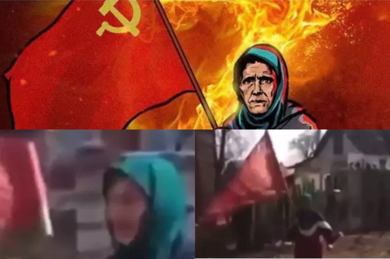 O bunică din Ucraina a devenit eroina rușilor. A confundat steagurile armatei și a fluturat steagul URSS