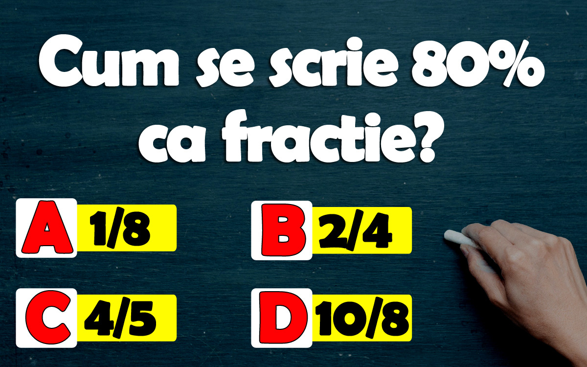 Testul de inteligență la care doar geniile răspund corect la toate cele 10 întrebări | Prima: Cum se scrie 80% ca fracție?