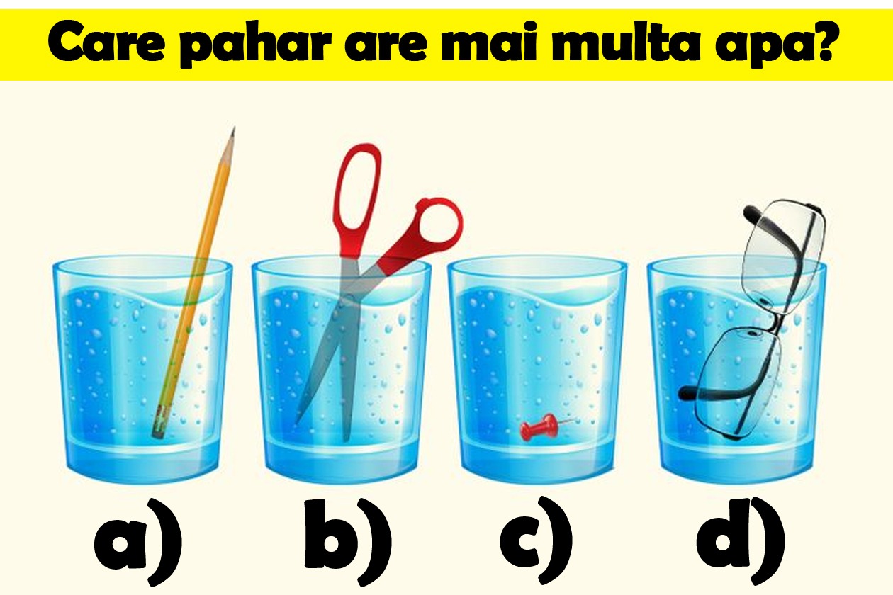 Test de inteligență cu 10 întrebări dificile | Prima: Care pahar are mai multă apă?