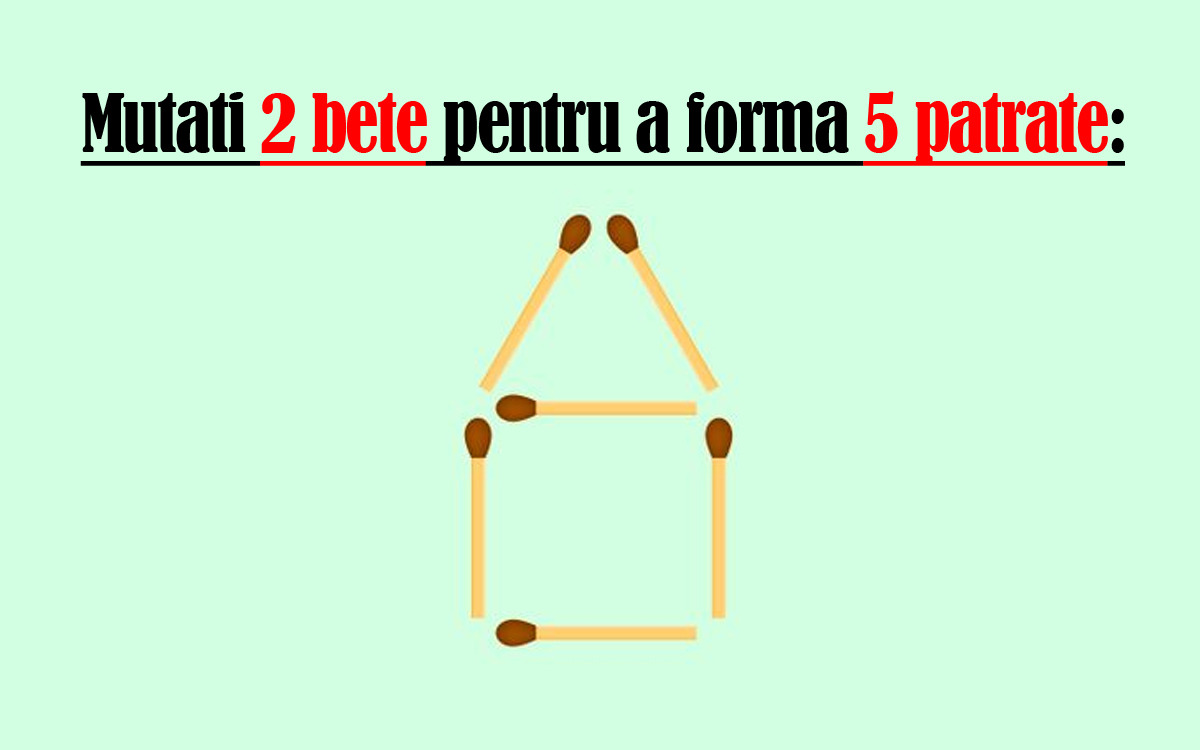 Test de inteligență exclusiv pentru genii | Mutați 2 bețe pentru a obține 5 pătrate
