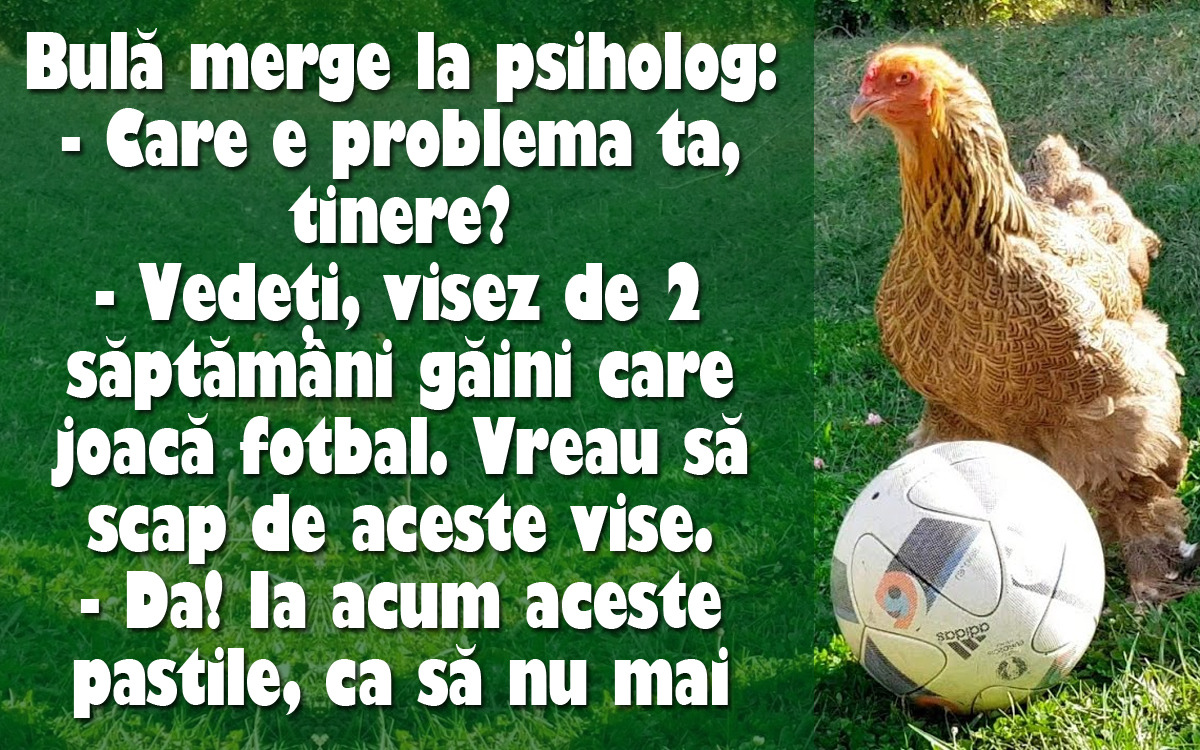 BANCUL ZILEI | Bulă, la psiholog: „De 2 săptămâni, visez găini care joacă fotbal”