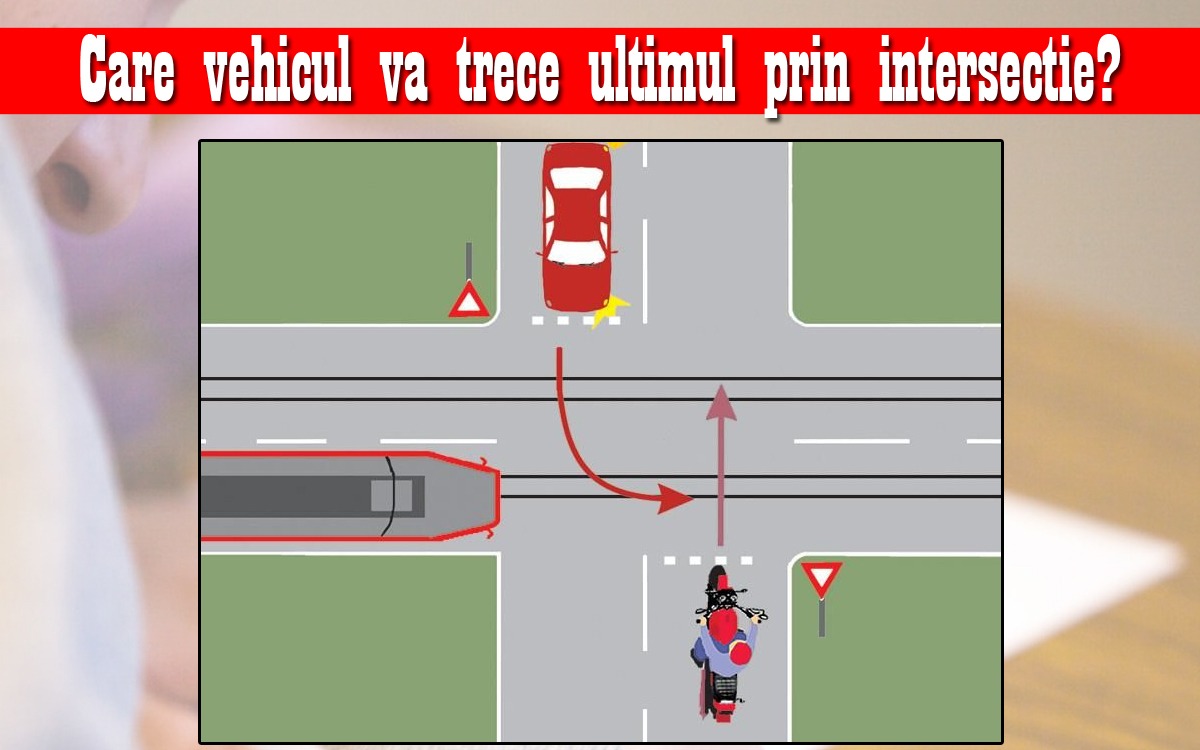 Test auto doar pentru șoferii cu experiență | Ce vehicul trece ultimul prin intersecție: motocicleta, autoturismul sau tramvaiul?