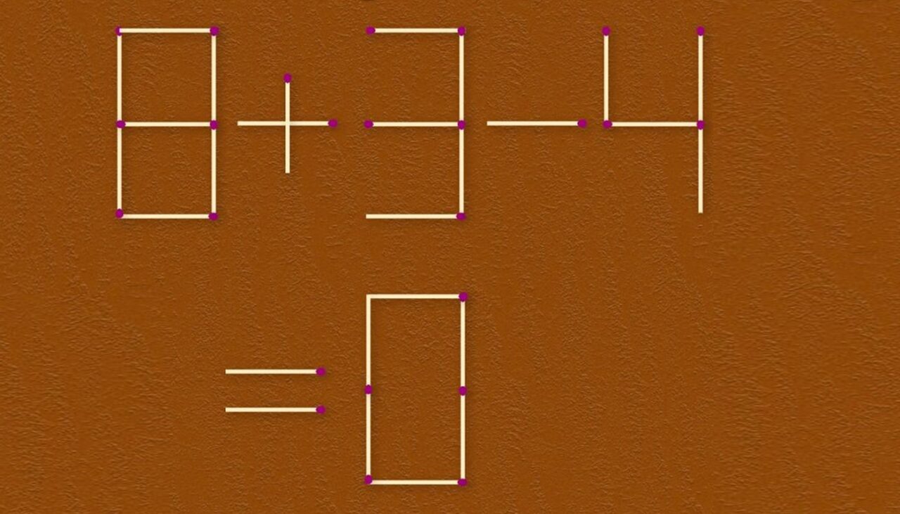 Exercițiu de gândire | Mutați un singur băț pentru a transforma 8+3-4=0 într-o egalitate corectă!