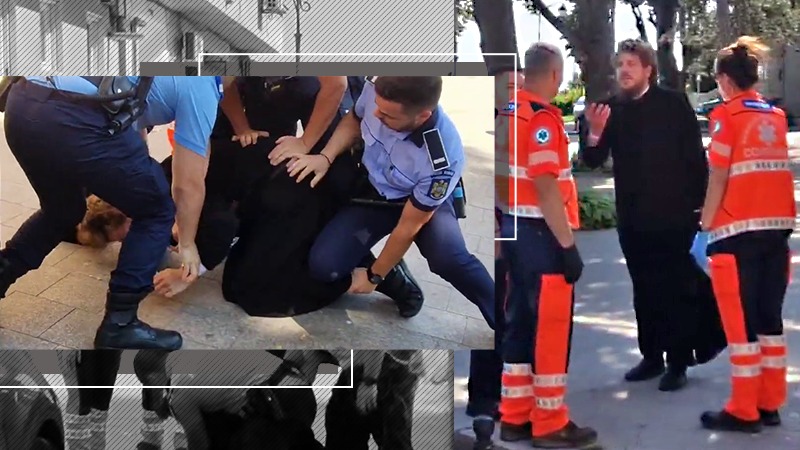 VIDEO | Un călugăr din Constanța a fost încătușat de polițiști în urma unei căderi nervoase. Bărbatul a provocat un scandal la Catedrala Arhiepiscopală a Tomisului