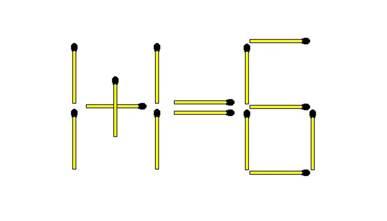 TEST IQ cu 2 soluții | Elimină un băț de chibrit și mută un alt băț pentru a rezolva egalitatea: 1+1=6