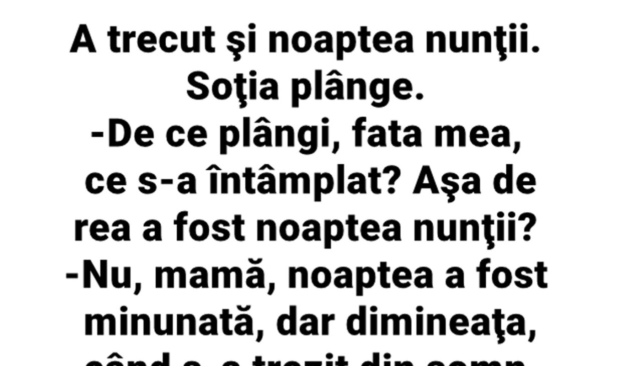 Bancul de duminică | A trecut și noaptea nunții. Soția plânge