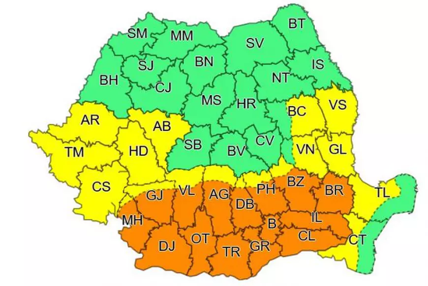 Cod portocaliu de vijelii și grindină în aproape toată țara