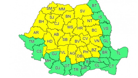 Cod galben de vijelii și averse torențiale în jumătate de țară /  Sursa foto: ANM