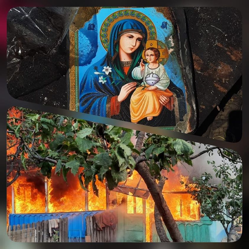 O icoană a rămas intactă în urma unui incendiu care a distrus complet casa unei femei din Botoșani