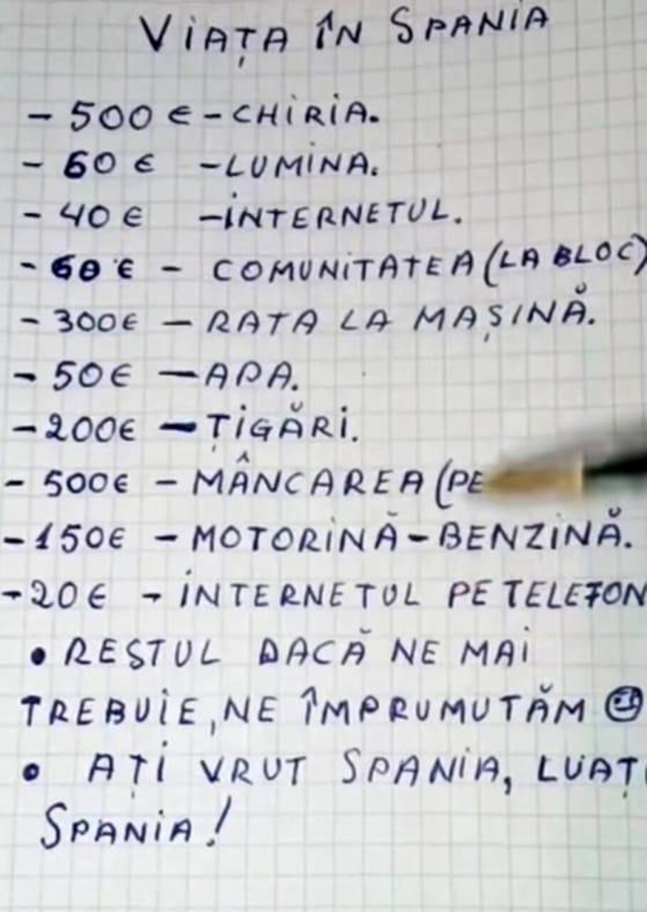 Câți euro costă să trăiești o lună în Spania. Un român plecat la muncă a făcut calculul. „Dacă ne mai trebuie, ne împrumutăm!”