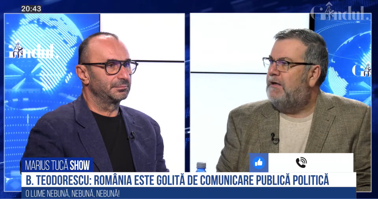 VIDEO | Bogdan Teodorescu: „Spațiul public românesc este gol de comunicarea oficială. Pentru a domina un spațiu, trebuie să-l contracomunici. UDMR-ul, dacă se distanțează de Orban, nu mai intră în Parlament”