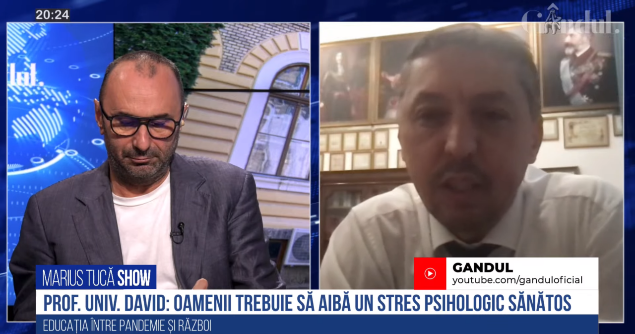 VIDEO | Daniel David: „Mi-ar fi plăcut ca, în pandemie, autoritățile să fie mai atente și mai responsabile și cu componenta de psihologie. Este important ca oamenii să reacționeze cu un stres psihologic sănătos”