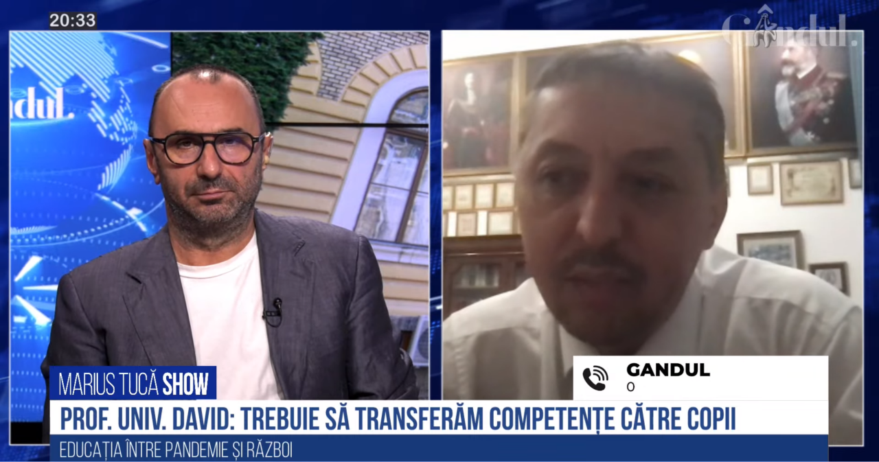 VIDEO | Daniel David: „Ceea ce trebuie să transferăm către tineri sunt, de fapt, competențe. Cunoștințele declarative reprezintă mersul la sală pentru creier. Te ajută să nu fii prost, îți dezvoltă creierul”