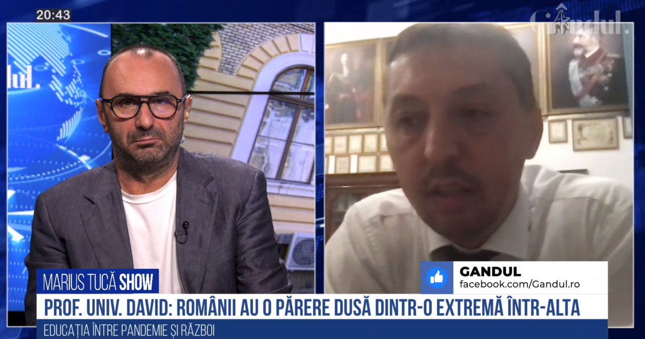 VIDEO | Daniel David: „Fiindcă nu construim instituții puternice, nu ne folosim bine potențialul pe care îl avem. Noi avem o părere dusă într-o extremă și alta, aproape despre orice și până la bătălii”