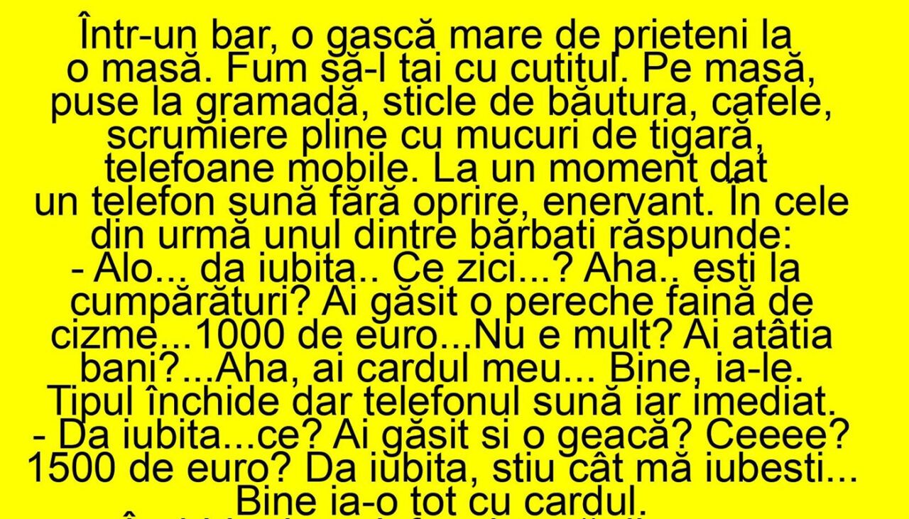 Bancul de duminică | Într-un bar, o gașcă mare de prieteni, la masă