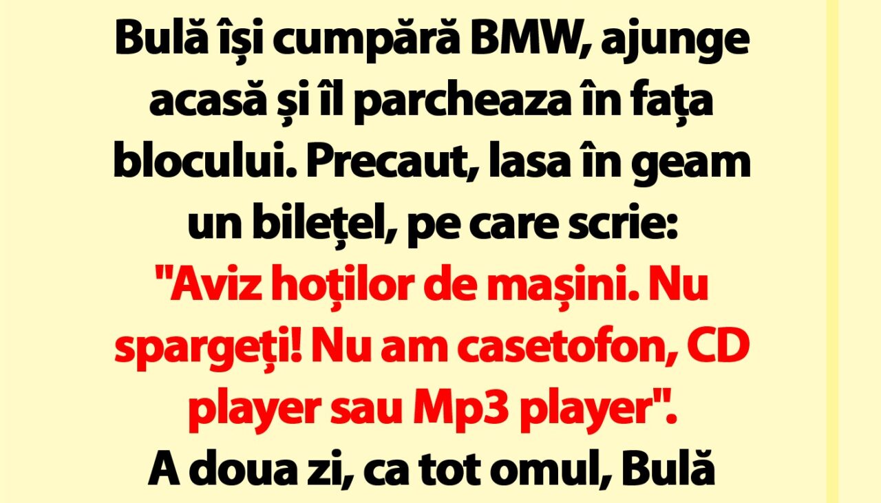 BANC | Bulă își cumpără BMW, ajunge acasă și îl parcheaza în fața blocului