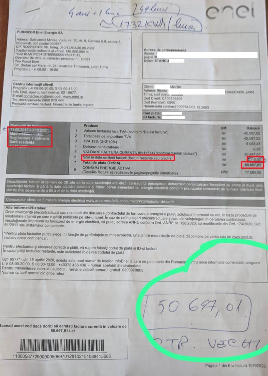 Factură de 10.000 de euro la energia electrică pentru o clientă din Timișoara. Avocat Adrian Cuculis: „N-am pomenit să văd așa ceva”